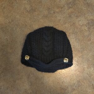 Black Knit Beanie with Gold Accents